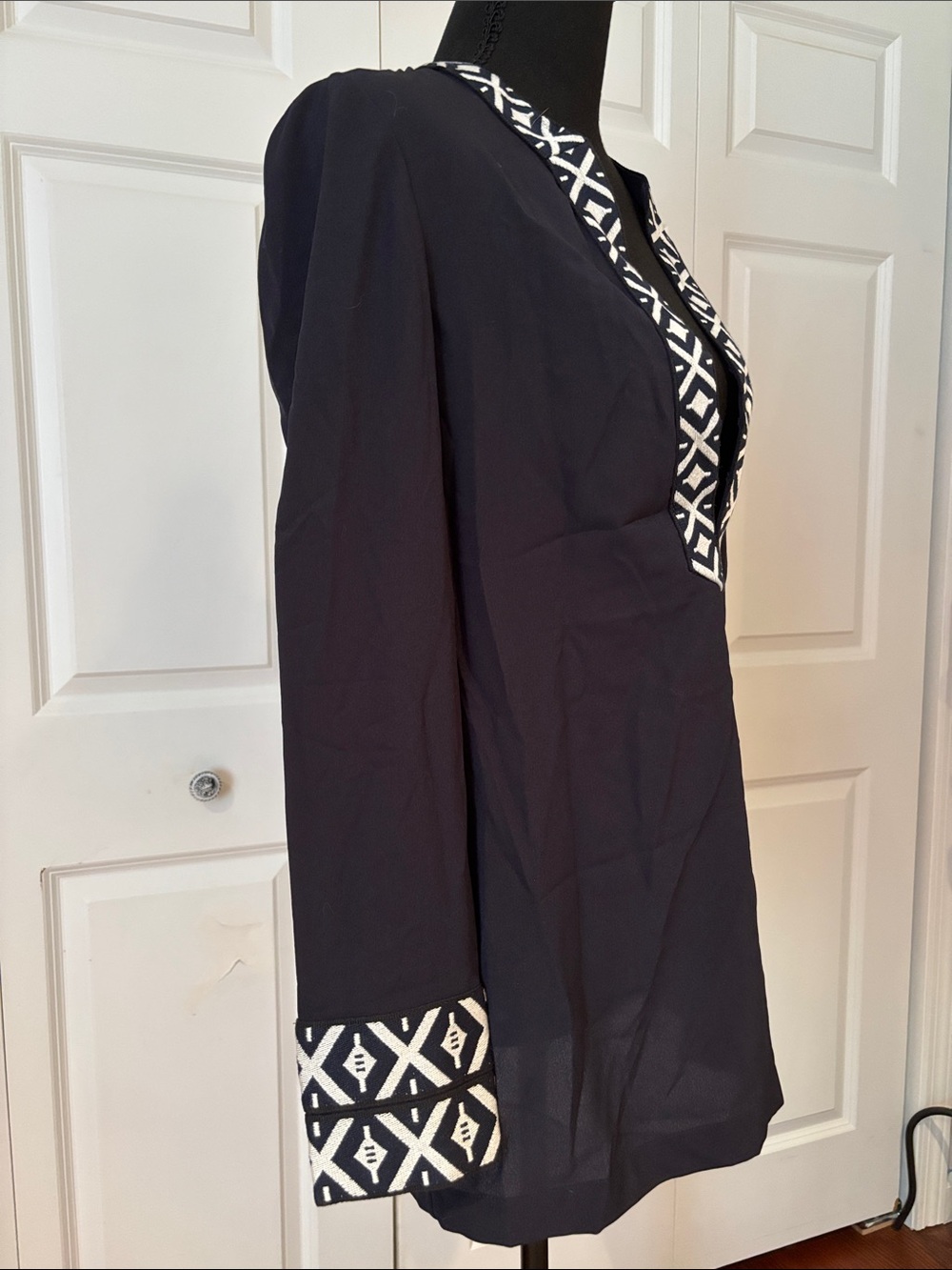 Tory Burch Navy Tunic with White Geometric Trim - Picture 11 of 12